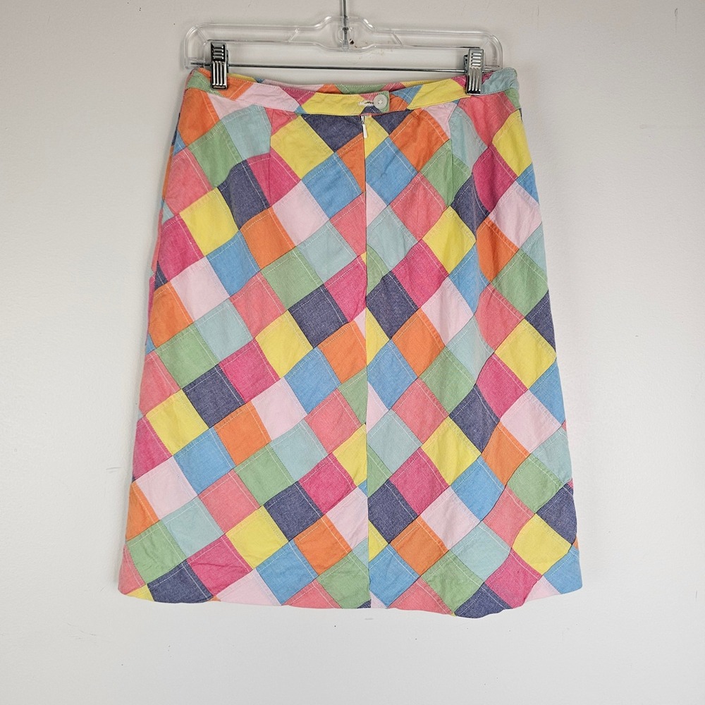 Brooks Brothers 346 Multi Color Patchwork Diamond Cotton Skirt Size 8 - Picture 2 of 7